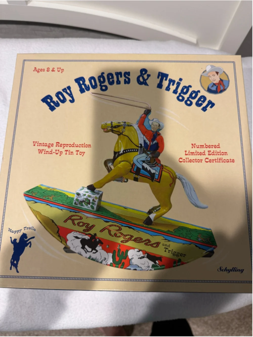 Vintage Schylling Roy Rogers & Trigger Win-Up Tin Toy Yellow Red LTD Edition